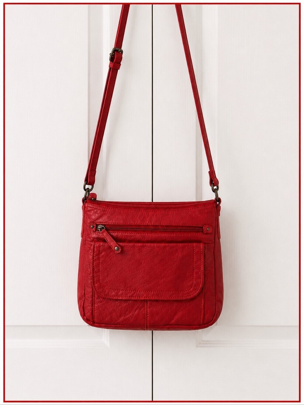 Red Vegan Leather Crossbody Bag.
